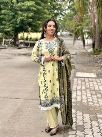 Avni Lime Green Block Print Suit Set