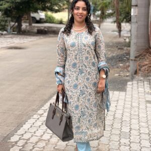 Inara Ivory Teal Floral Suit Set
