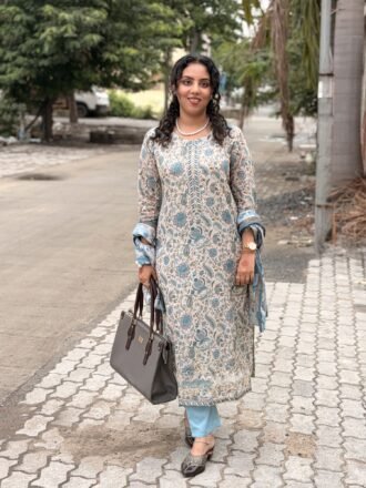 Inara Ivory Teal Floral Suit Set