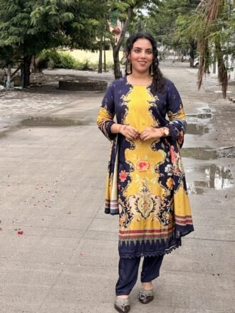Mehr Navy Mustard Baroque Suit Set